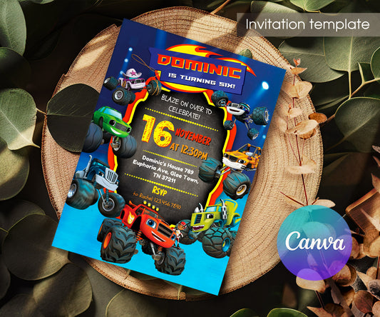 Blaze Monster Machines Trucks customizable invitation template | Share or Print | boy | FE889