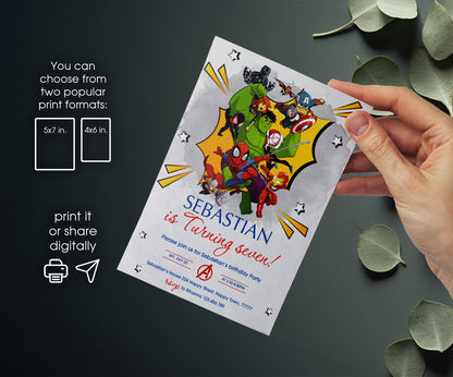 Avengers Marvel Superhero customizable invitation template | Share or Print | boy | FD008