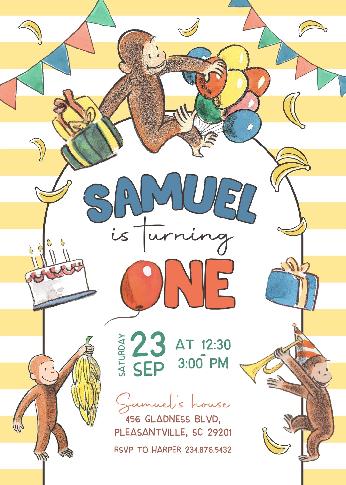 Curious George Monkey customizable invitation template | Share or Print | LS623