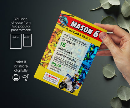 Lego Police Car customizable invitation template | Share or Print | boy | XV509