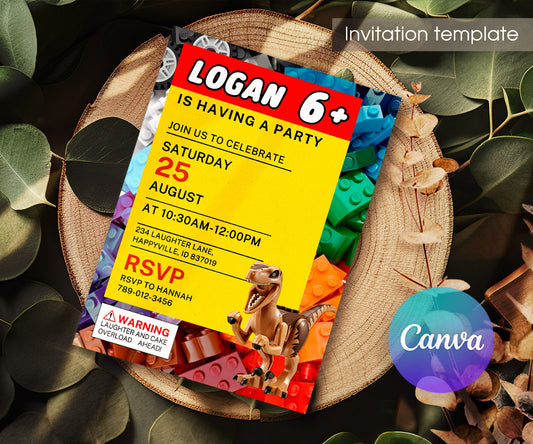 Lego Dinosaur T-Rex customizable invitation template | Share or Print | UU171