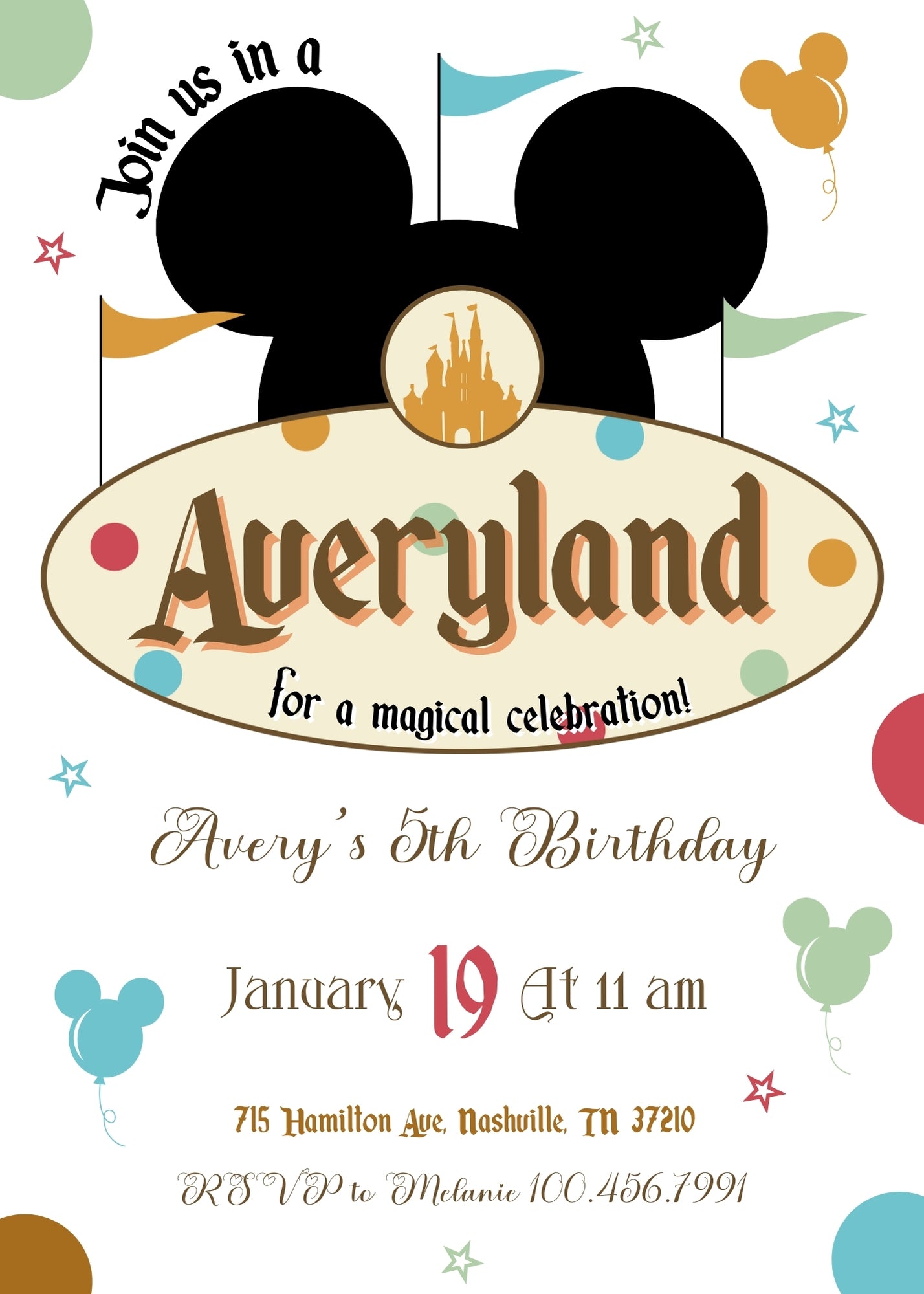 Disneyland customizable invitation template | Share or Print | girl | KW807
