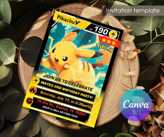 Pokemon Pikachu customizable invitation template | Share or Print | VQ709