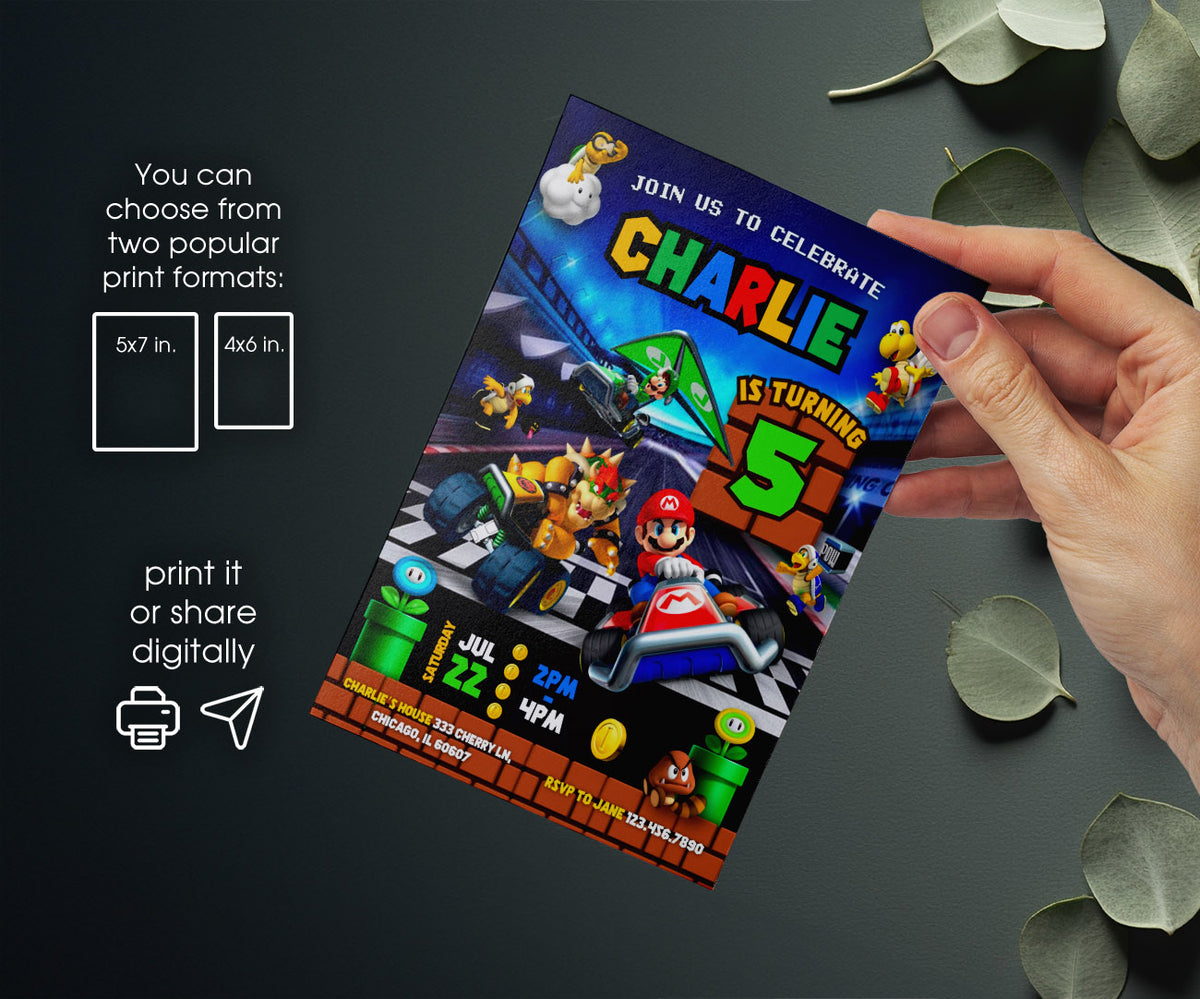 Mario Kart Gamer customizable invitation template | Share or Print | boy | BM436