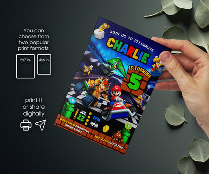 Mario Kart Gamer customizable invitation template | Share or Print | boy | BM436