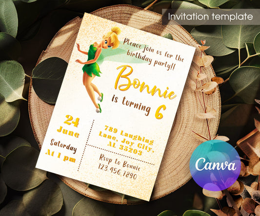 Tinker Bell Fairy Princess customizable invitation template | Share or Print | girl | QW423