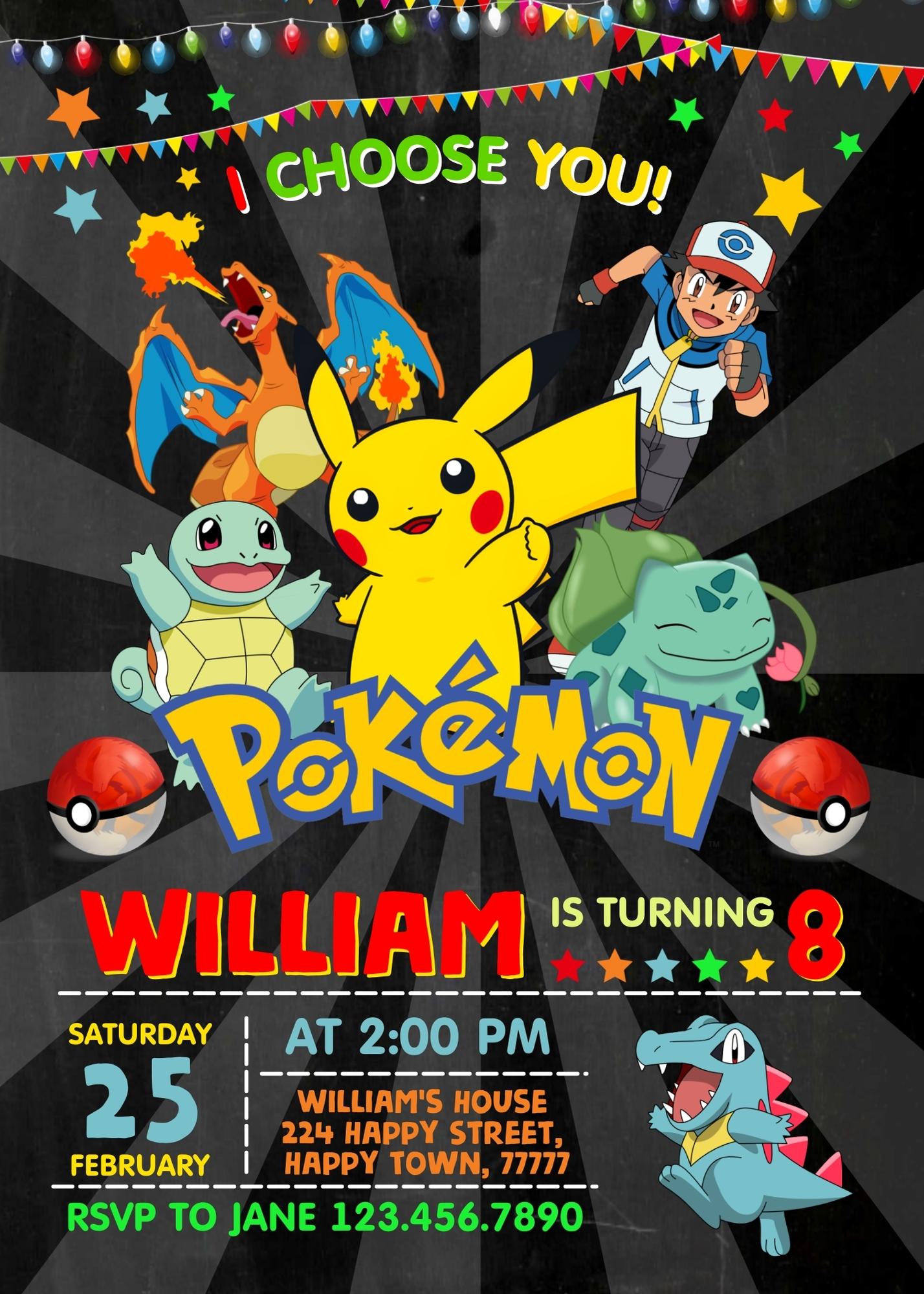 Pokemon Pikachu customizable invitation template | Share or Print | IP242