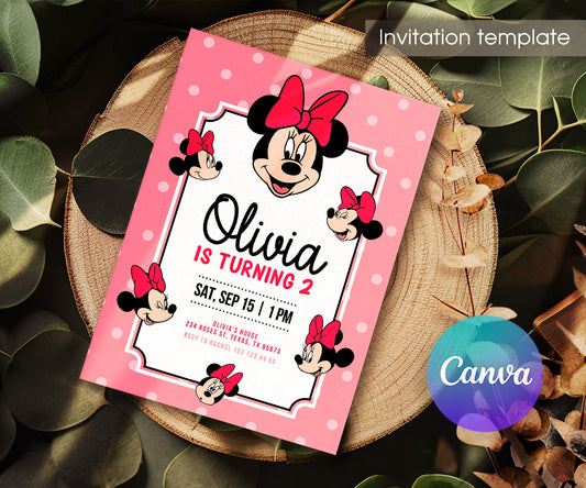 Minnie Mouse Disney Mickey customizable invitation template | Share or Print | girl | XG875