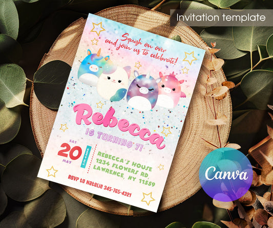 Squishmallows customizable invitation template | Share or Print | OY632
