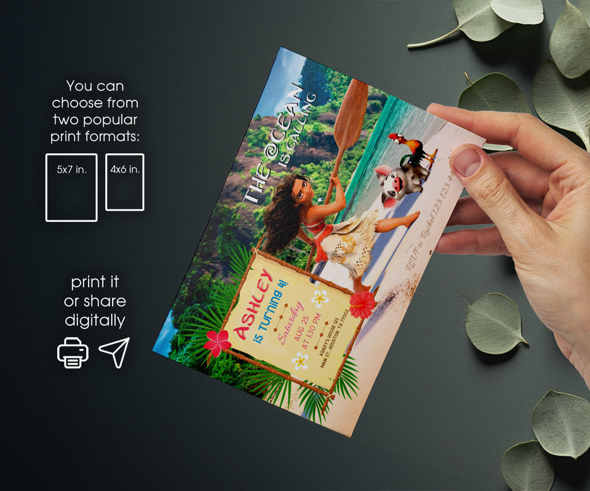 Moana Princess customizable invitation template | Share or Print | girl | UQ788