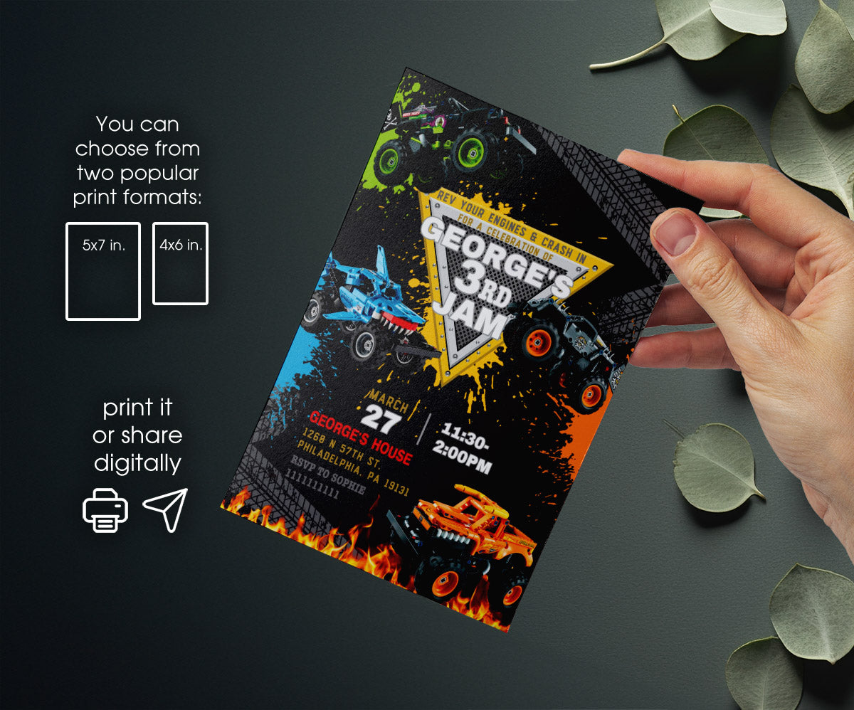 Monster Jam  Monster Truck customizable invitation template | Share or Print | boy | BY496