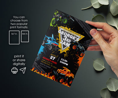 Monster Jam  Monster Truck customizable invitation template | Share or Print | boy | BY496