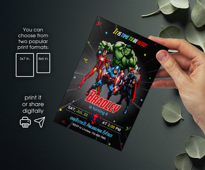 Avengers Marvel Superhero customizable invitation template | Share or Print | boy | NR977