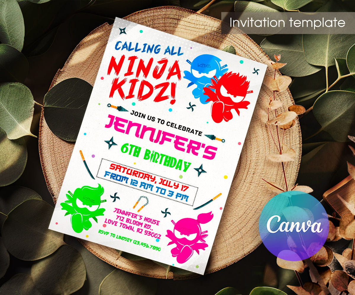 Ninja Kidz TV customizable invitation template | Share or Print | EX047