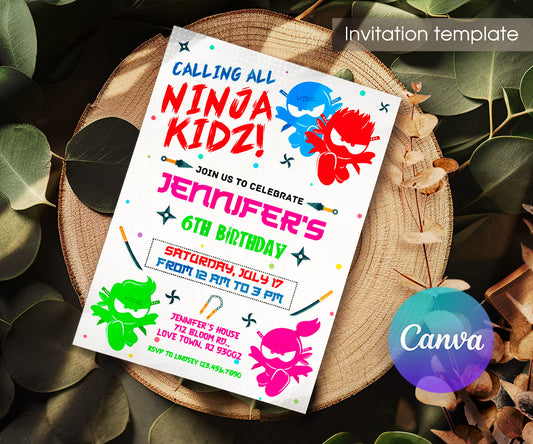 Ninja Kidz TV customizable invitation template | Share or Print | EX047