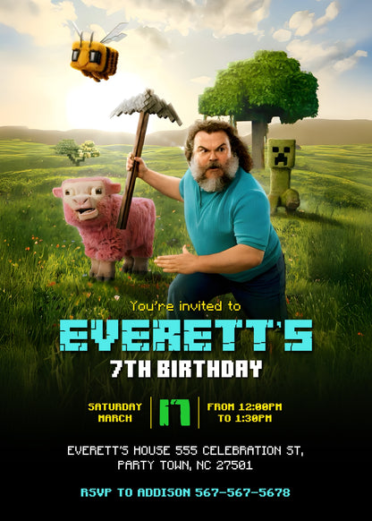 Minecraft Movie Gamer customizable invitation template | Share or Print | JX746