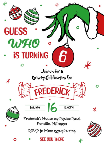 The Grinch  Merry Grinchmas customizable invitation template | Share or Print | IB119