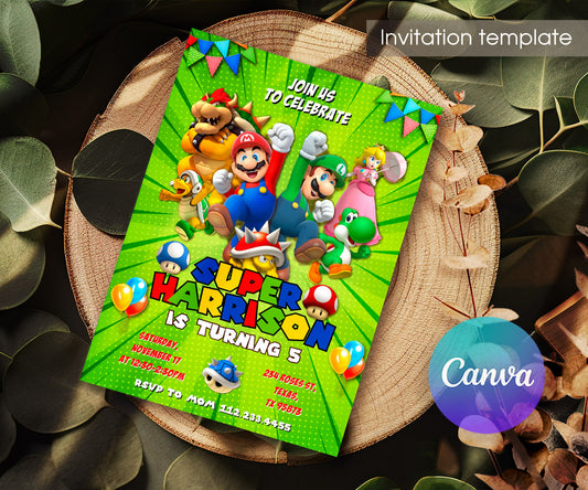 Super Mario Bros customizable invitation template | Share or Print | BD431
