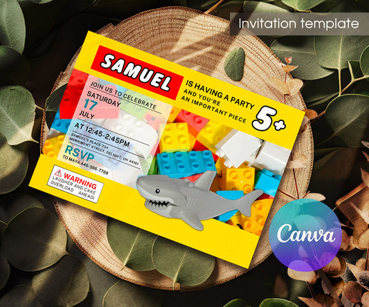 Lego Shark Jaws customizable invitation template | Share or Print | OR756