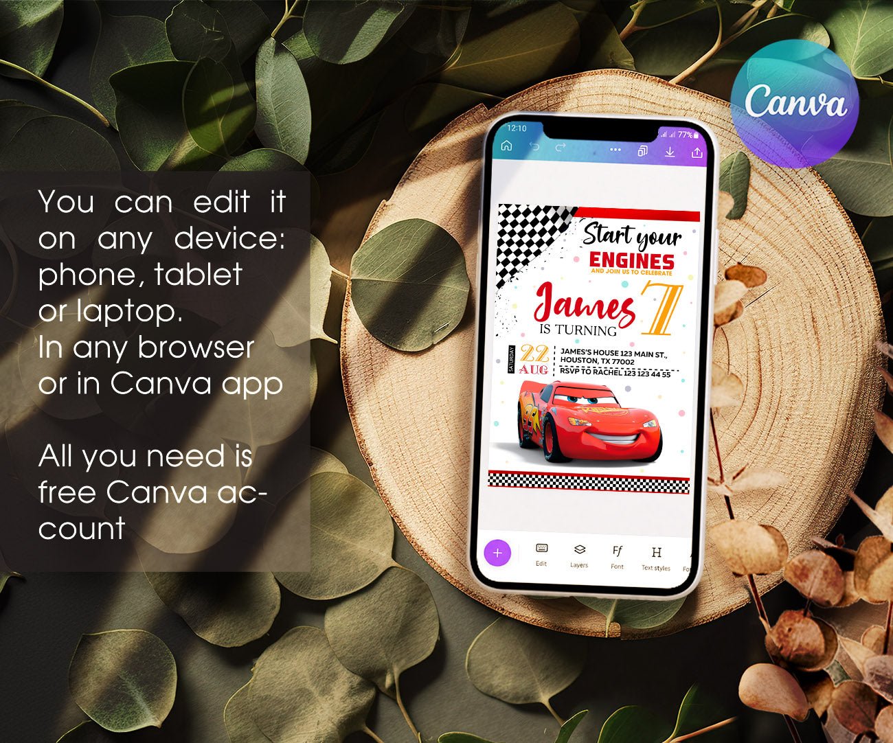 Cars Lightning McQueen customizable invitation template | Share or Print | boy | HW480