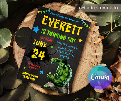 Hulk The Avengers Marvel Superhero customizable invitation template | Share or Print | boy | OL088