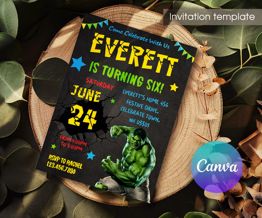 Hulk The Avengers Marvel Superhero customizable invitation template | Share or Print | boy | OL088