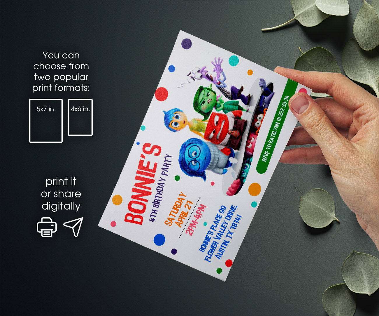 Inside Out 2 customizable invitation template | Share or Print | HW320