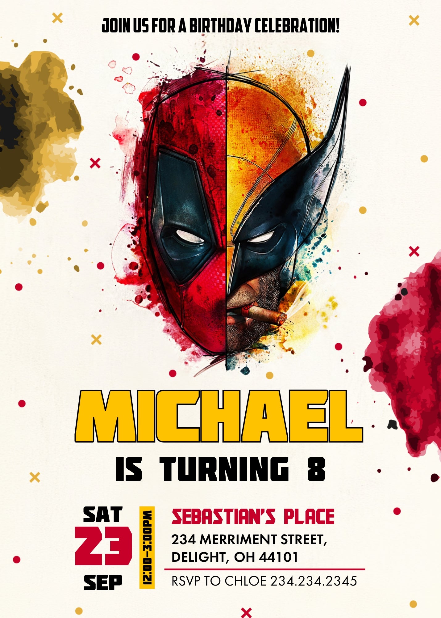 Deadpool Wolverine Marvel customizable invitation template | Share or Print | boy | SR435