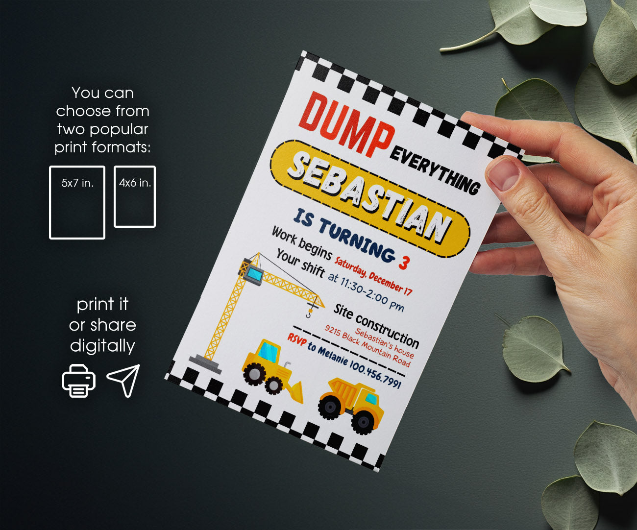 Dump Truck Construction customizable invitation template | Share or Print | boy | RQ699