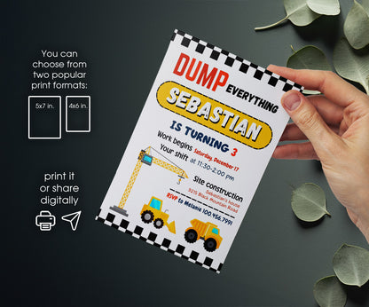 Dump Truck Construction customizable invitation template | Share or Print | boy | RQ699