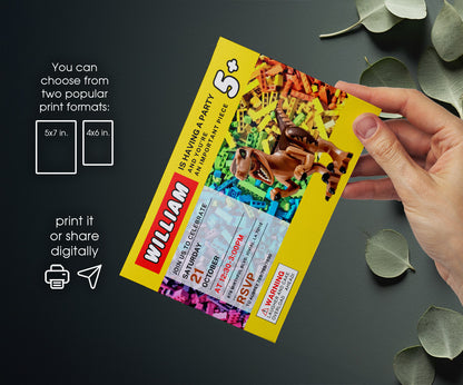 Lego Dinosaur T-Rex customizable invitation template | Share or Print | YR671