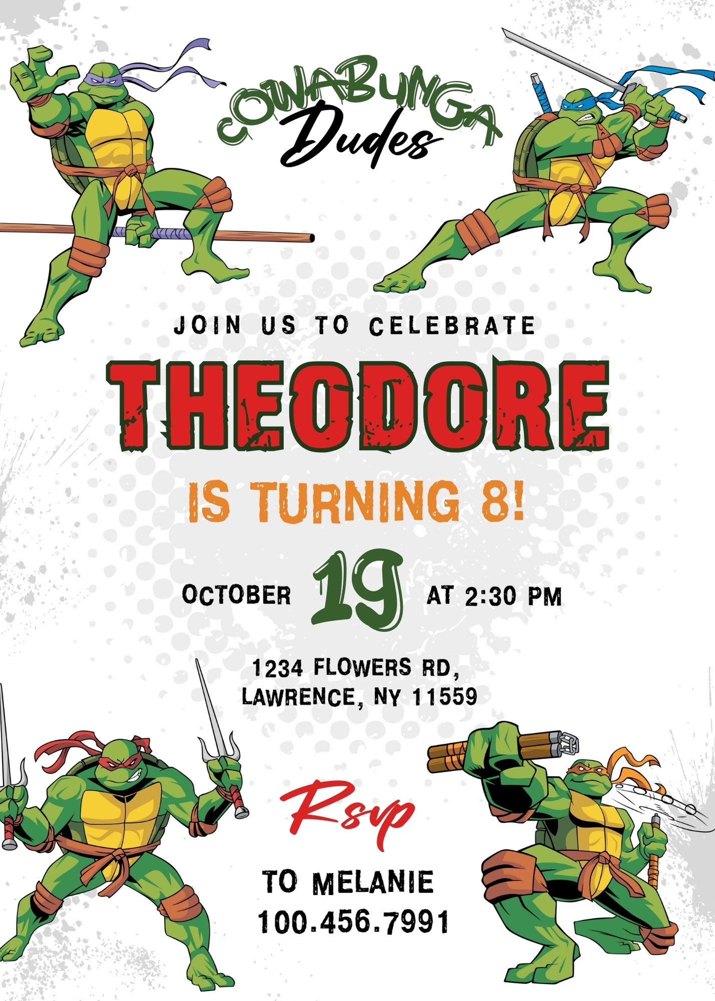 Teenage Mutant Ninja Turtles customizable invitation template | Share or Print | boy | CS651