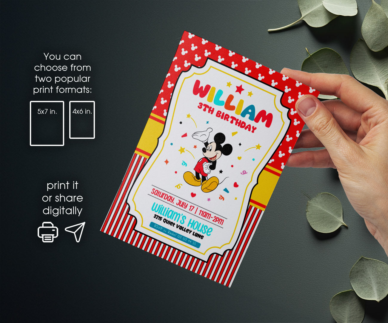 Mickey Mouse and Friends customizable invitation template | Share or Print | CI216