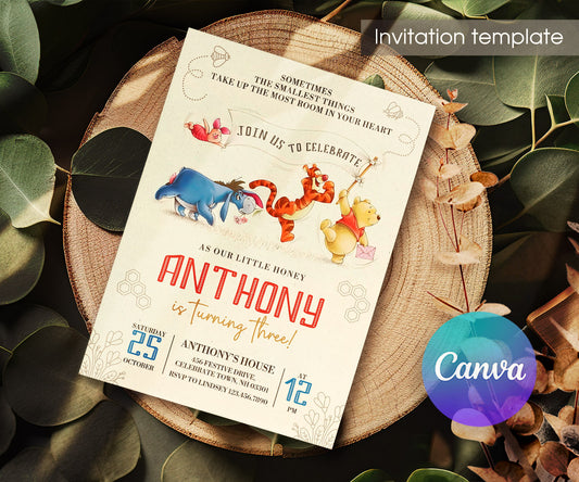 Winnie the Pooh customizable invitation template | Share or Print | KB058