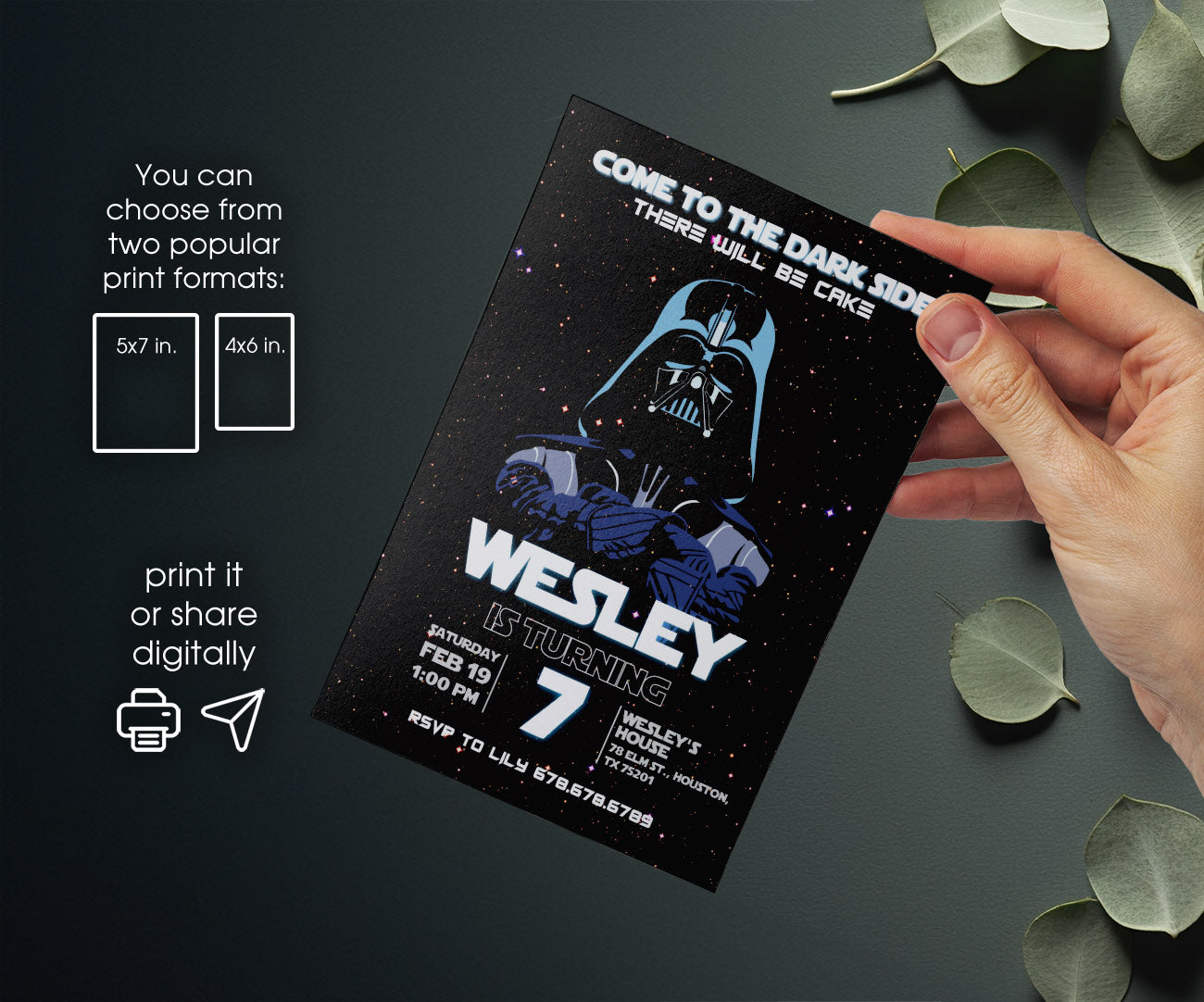 Star Wars Darth Vader customizable invitation template | Share or Print | boy | EO585