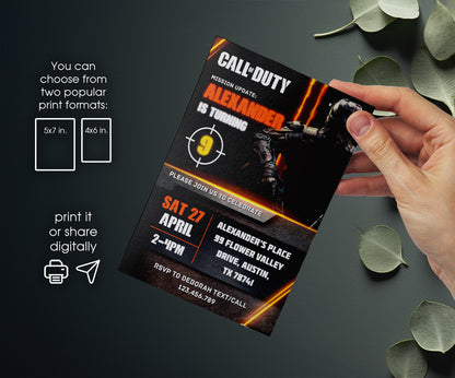 Call of Duty Gamer customizable invitation template | Share or Print | boy | QM095