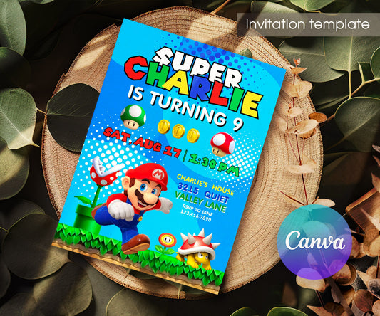 Super Mario Bros customizable invitation template | Share or Print | YZ116
