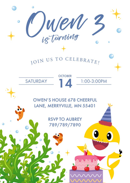 Baby Shark customizable invitation template | Share or Print | KN789