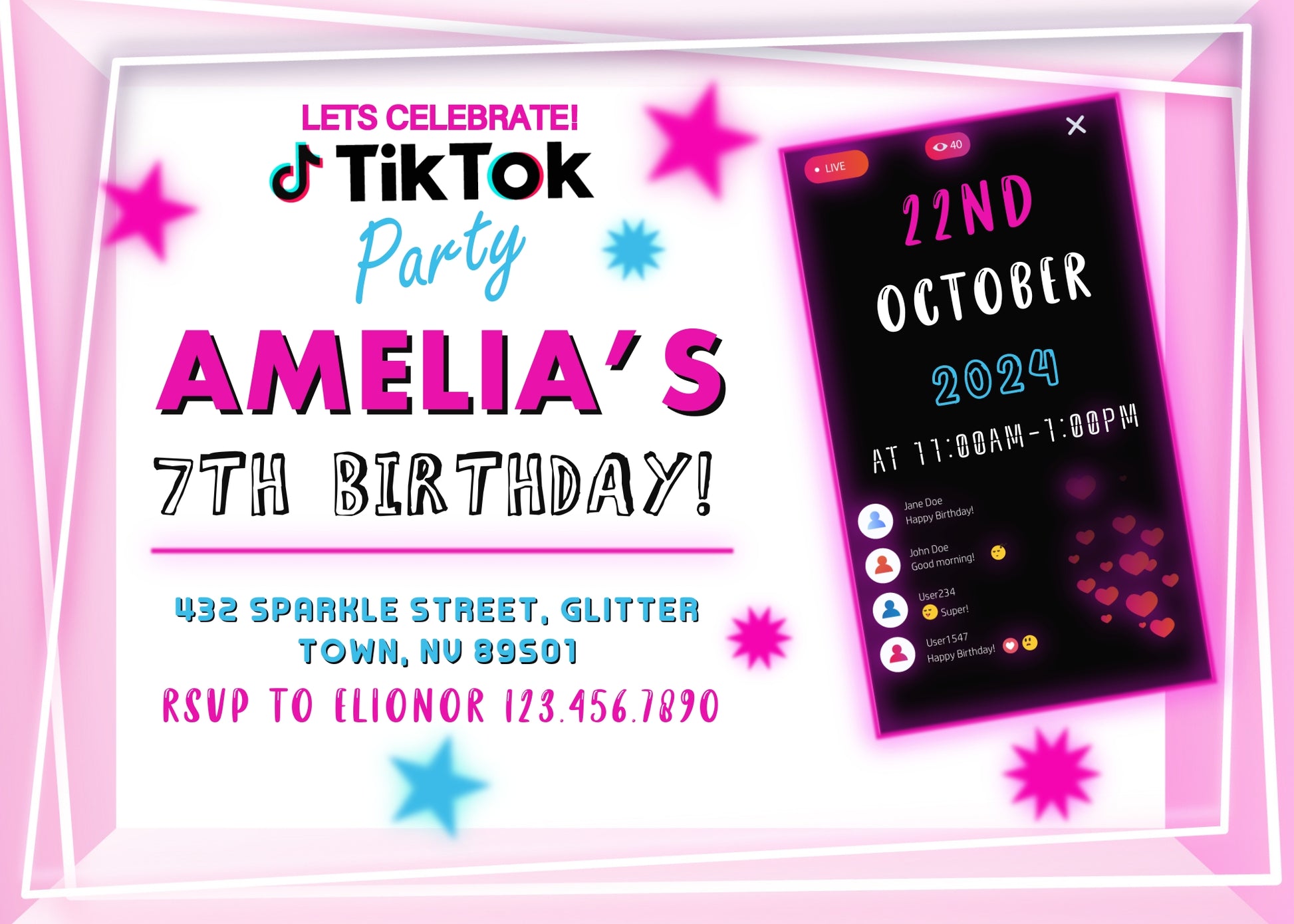 Tik Tok Party customizable invitation template | Share or Print | LW107