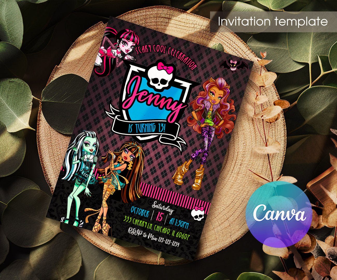 Monster High customizable invitation template | Share or Print | girl | TL866