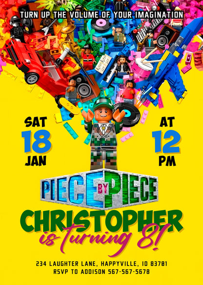 Lego Piece by Piece customizable invitation template | Share or Print | KD523