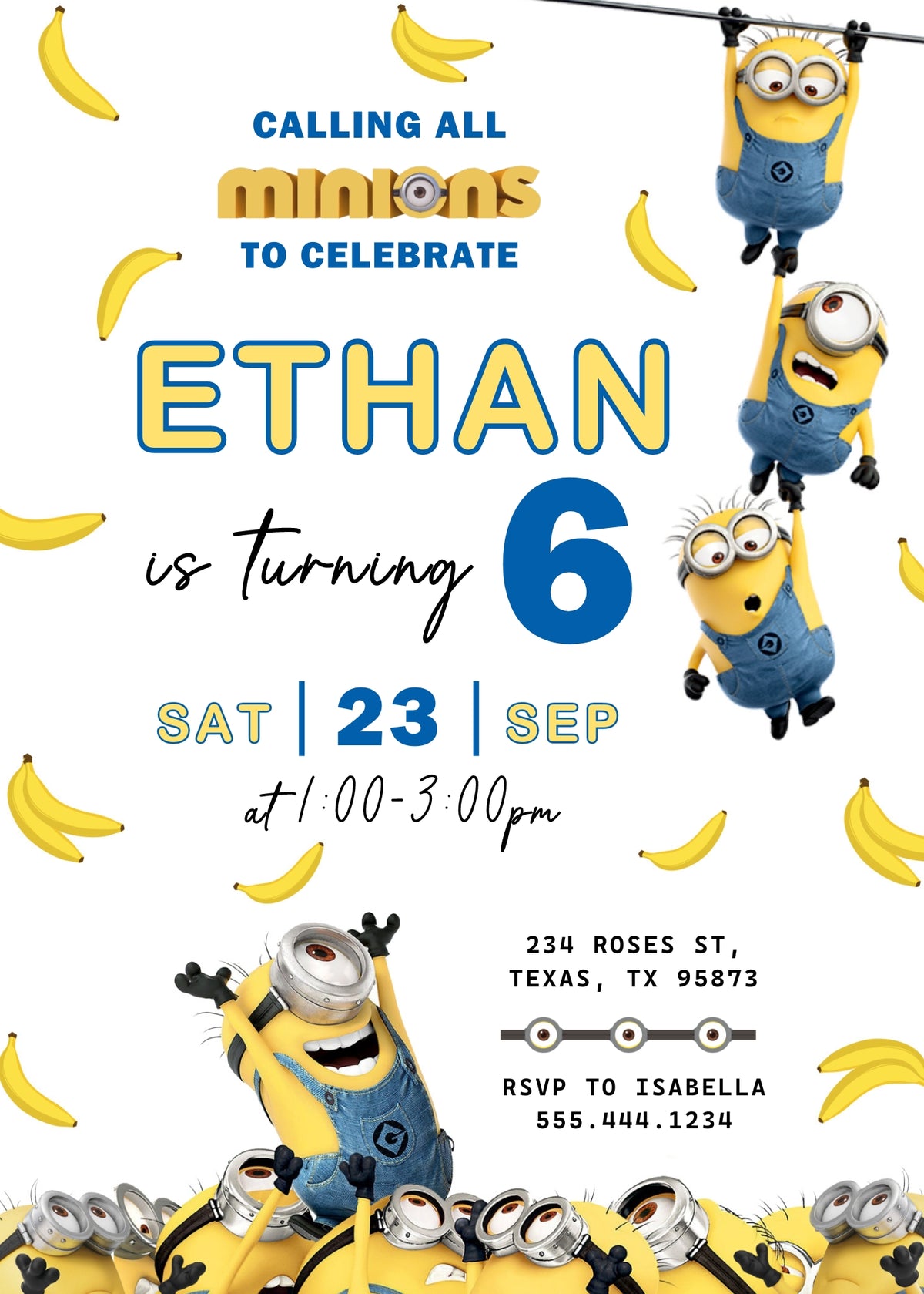 Minions Despicable Me customizable invitation template | Share or Print | QT304