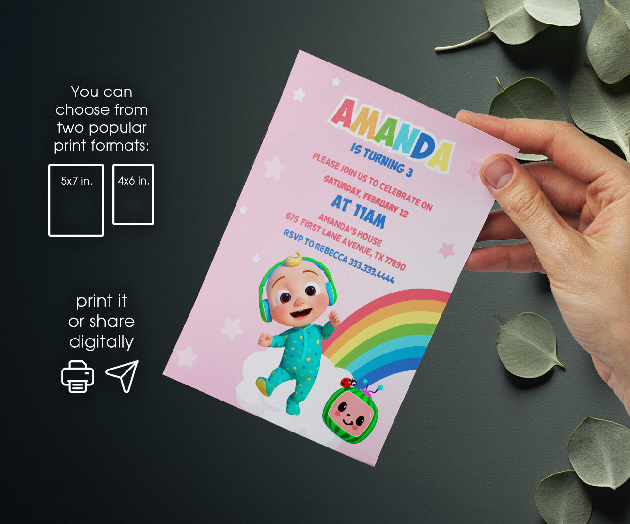 Cocomelon customizable invitation template | Share or Print | ZY854