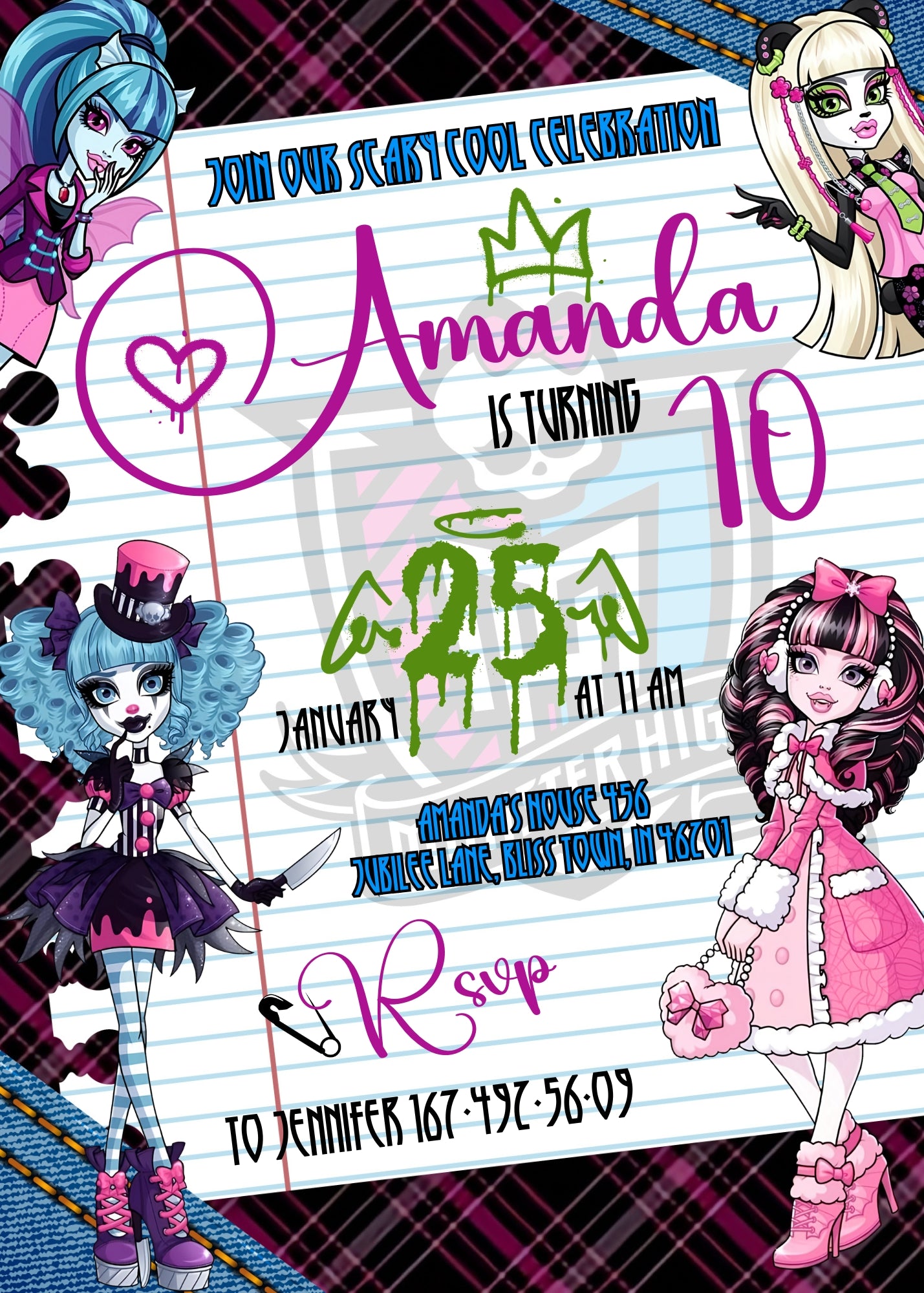 Monster High customizable invitation template | Share or Print | girl | TR431