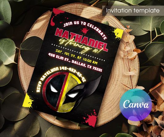 Deadpool Wolverine Marvel customizable invitation template | Share or Print | boy | DK198
