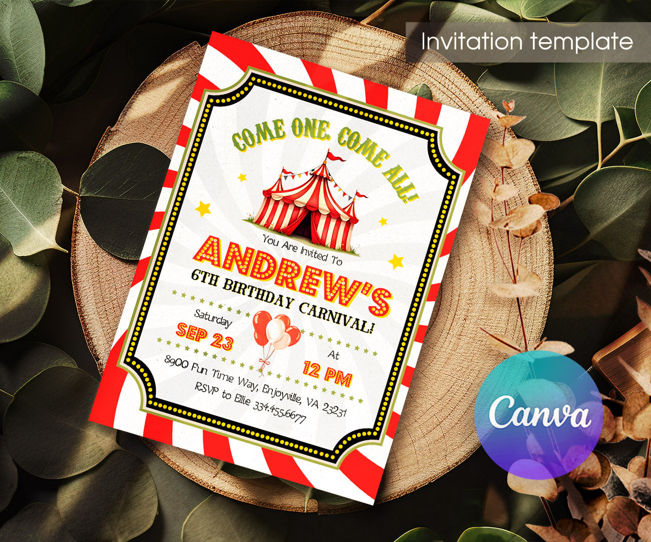 Circus Carnival customizable invitation template | Share or Print | JZ022