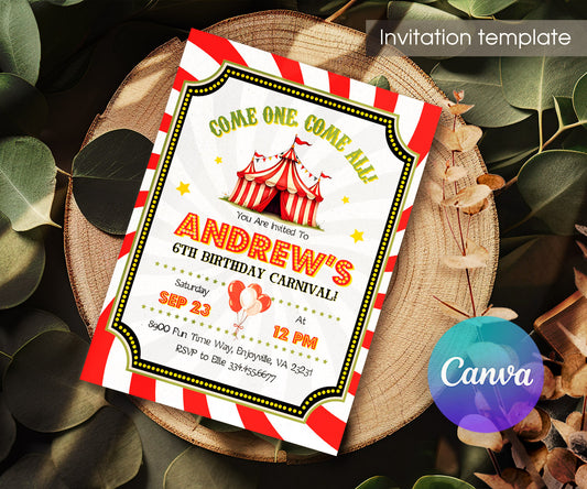 Circus Carnival customizable invitation template | Share or Print | JZ022