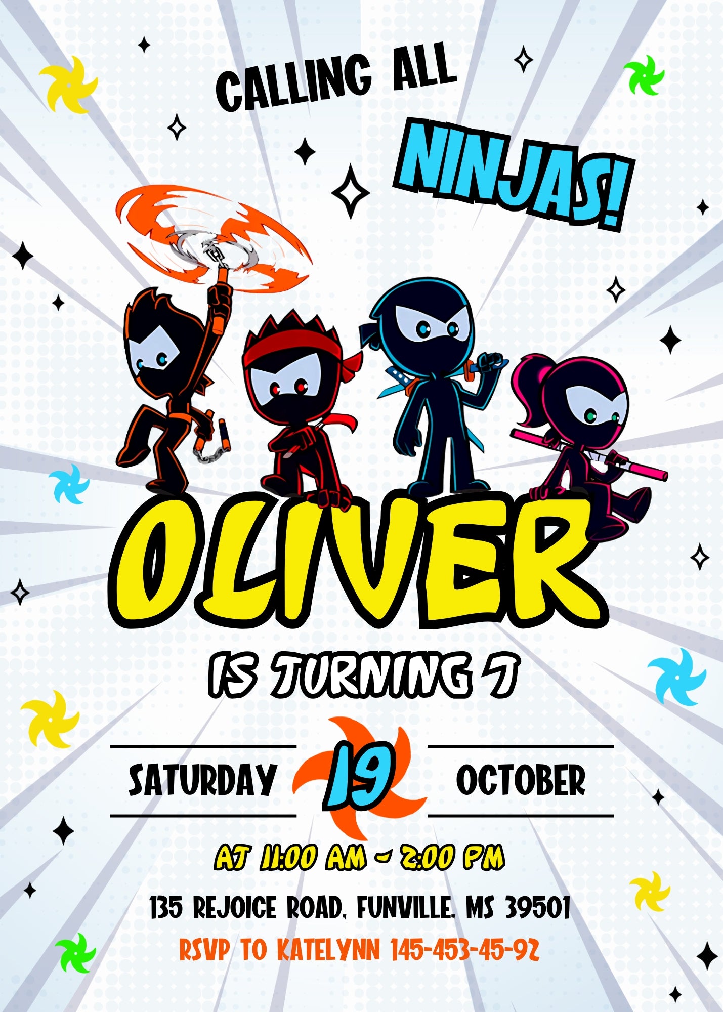 Ninja Kidz TV customizable invitation template | Share or Print | CM877