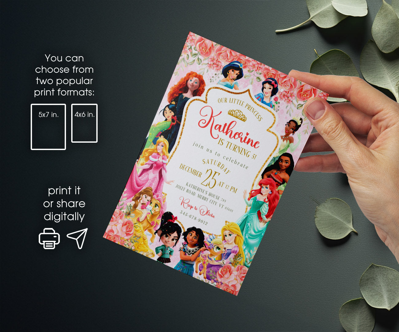 Disney Princess customizable invitation template | Share or Print | girl | CH923