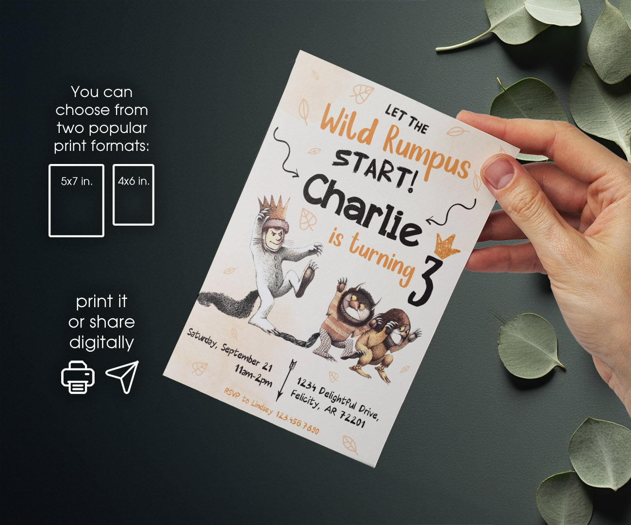 Where The Wild Things Are Maurice Sendak customizable invitation template | Share or Print | UN845